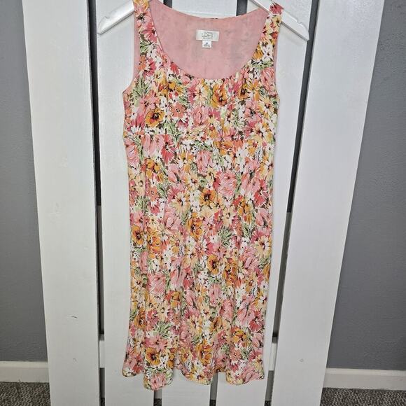 LOFT Dresses & Skirts - Ann Taylor Loft Pink Wildflower Floral Milkmaid Slip Knee Dress 6P Cottage